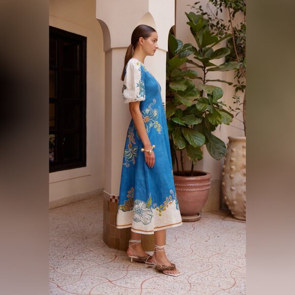 Alémais Luda floral linen midi dress - Picture 2 of 11